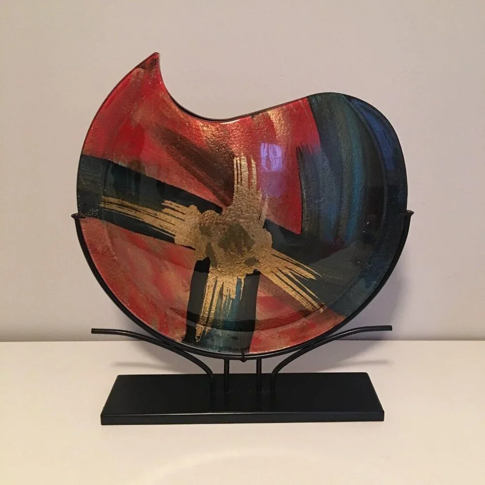 Hand-Painted Abstract Glass Decorative Vase With Stand